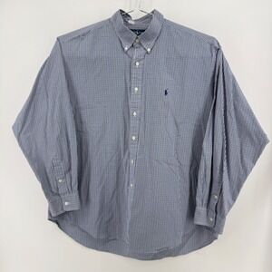 Ralph Lauren Button Down Shirt Men XXL Blue Gingham Check Cotton Blake Pony Logo